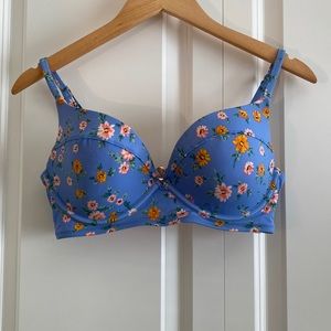 Blue Floral Print Bikini Top